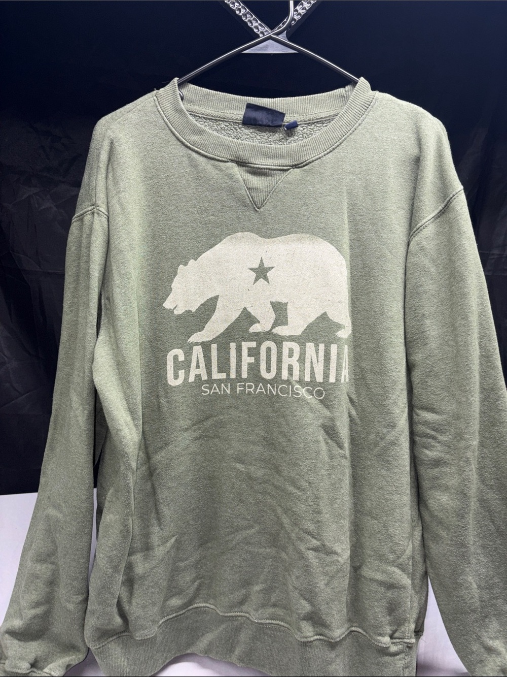 California San Francisco Bear Graphic Crewneck Sweatshirt - Olive